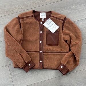 Avec Les Filles Small Brown Sherpa Jacket with Faux Leather Accents